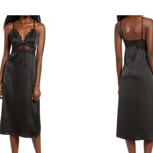 WAYF Black Midi Slip Dress